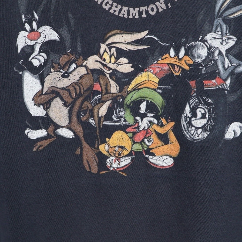 VTG Harley Motorcycle Biker T-Shirt Taz Looney Tunes Double Graphic Fade XL - Picture 4 of 13